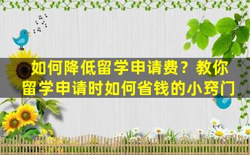 如何降低留学申请费？教你留学申请时如何省钱的小窍门