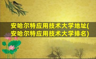 安哈尔特应用技术大学地址(安哈尔特应用技术大学排名)