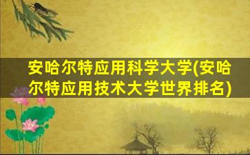 安哈尔特应用科学大学(安哈尔特应用技术大学世界排名)