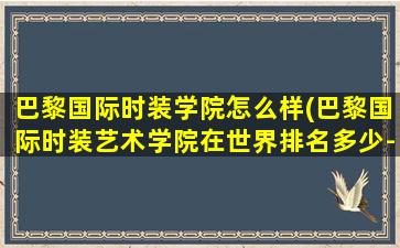 巴黎国际时装学院怎么样(巴黎国际时装艺术学院在世界排名多少-)