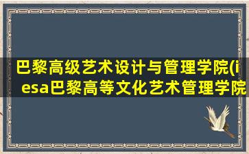 巴黎高级艺术设计与管理学院(iesa巴黎高等文化艺术管理学院学费)