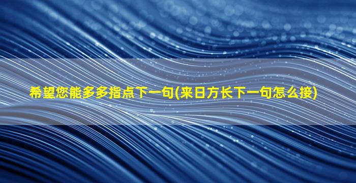 希望您能多多指点下一句(来日方长下一句怎么接)