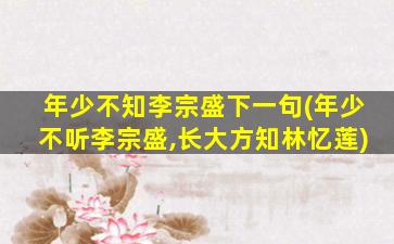 年少不知李宗盛下一句(年少不听李宗盛,长大方知林忆莲)