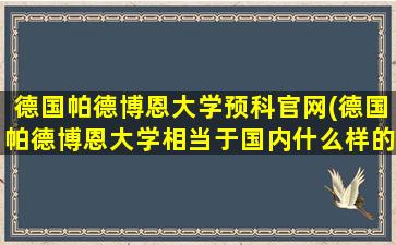 德国帕德博恩大学预科官网(德国帕德博恩大学相当于国内什么样的大学)