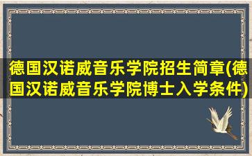 德国汉诺威音乐学院招生简章(德国汉诺威音乐学院博士入学条件)