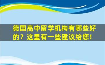 德国高中留学机构有哪些好的？这里有一些建议给您！