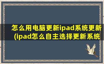 怎么用电脑更新ipad系统更新(ipad怎么自主选择更新系统)