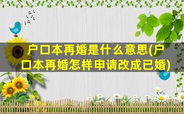 户口本再婚是什么意思(户口本再婚怎样申请改成已婚)