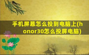 手机屏幕怎么投到电脑上(honor30怎么投屏电脑)