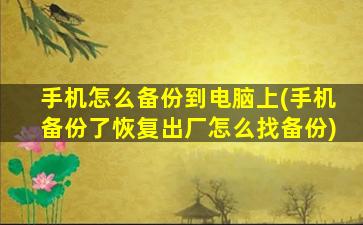 手机怎么备份到电脑上(手机备份了恢复出厂怎么找备份)