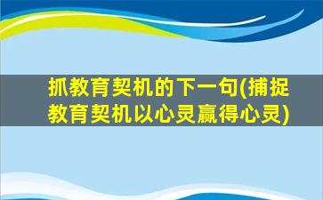 抓教育契机的下一句(捕捉教育契机以心灵赢得心灵)