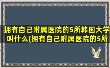 拥有自己附属医院的5所韩国大学叫什么(拥有自己附属医院的5所韩国大学)