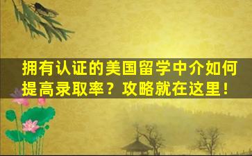 拥有认证的美国留学中介如何提高录取率？攻略就在这里！