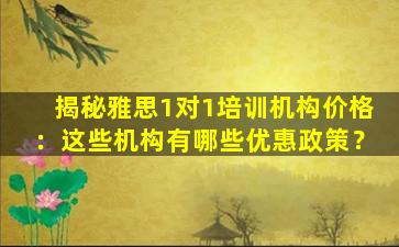 揭秘雅思1对1培训机构价格：这些机构有哪些优惠政策？