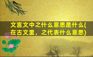 文言文中之什么意思是什么(在古文里，之代表什么意思)