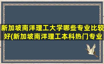 新加坡南洋理工大学哪些专业比较好(新加坡南洋理工本科热门专业)