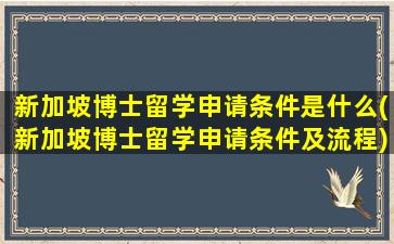 新加坡博士留学申请条件是什么(新加坡博士留学申请条件及流程)