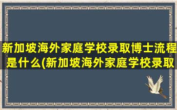 新加坡海外家庭学校录取博士流程是什么(新加坡海外家庭学校录取博士流程视频)