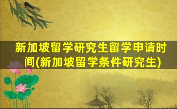 新加坡留学研究生留学申请时间(新加坡留学条件研究生)