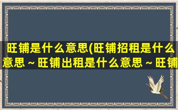 旺铺是什么意思(旺铺招租是什么意思～旺铺出租是什么意思～旺铺转让我就知道要转让费～～～急急～～谢谢)