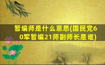 暂编师是什么意思(国民党60军暂编21师副师长是谁)