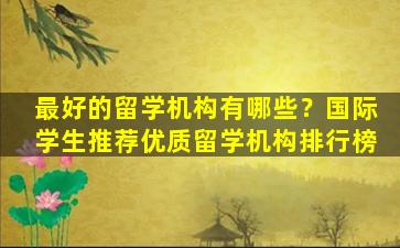 最好的留学机构有哪些？国际学生推荐优质留学机构排行榜