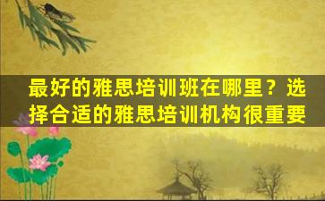 最好的雅思培训班在哪里？选择合适的雅思培训机构很重要