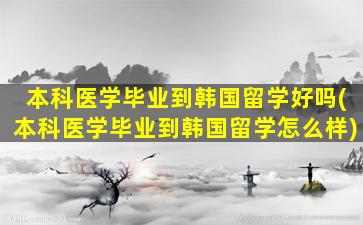 本科医学毕业到韩国留学好吗(本科医学毕业到韩国留学怎么样)