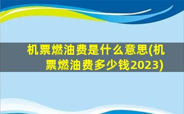 机票燃油费是什么意思(机票燃油费多少钱2023)