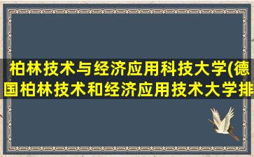 柏林技术与经济应用科技大学(德国柏林技术和经济应用技术大学排名)