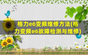 格力e6变频维修方法(格力变频e6故障检测与维修)