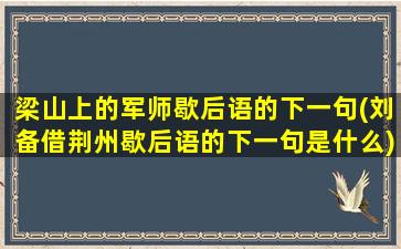 梁山上的军师歇后语的下一句(刘备借荆州歇后语的下一句是什么)