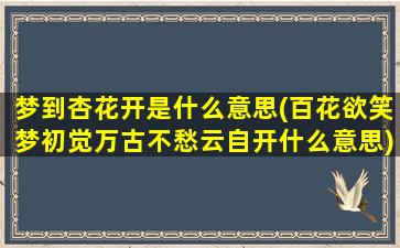 梦到杏花开是什么意思(百花欲笑梦初觉万古不愁云自开什么意思)