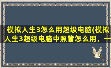 模拟人生3怎么用超级电脑(模拟人生3超级电脑中照管怎么用，一加速完成动作人就卡住不动，画面环境还有人头上的水晶都能动，有人说)