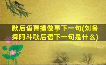 歇后语曹操做事下一句(刘备摔阿斗歇后语下一句是什么)