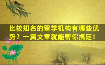 比较知名的留学机构有哪些优势？一篇文章就能帮你搞定！