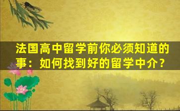 法国高中留学前你必须知道的事：如何找到好的留学中介？