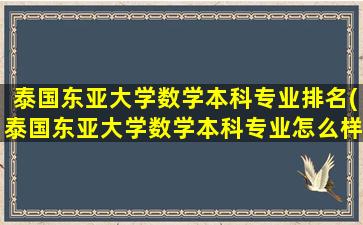 泰国东亚大学数学本科专业排名(泰国东亚大学数学本科专业怎么样)