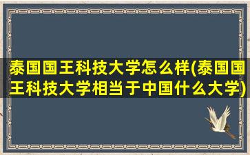 泰国国王科技大学怎么样(泰国国王科技大学相当于中国什么大学)