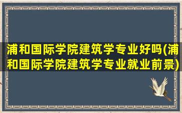 浦和国际学院建筑学专业好吗(浦和国际学院建筑学专业就业前景)