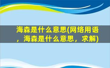 海森是什么意思(网络用语，海森是什么意思，求解)