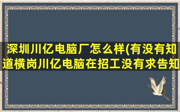 深圳川亿电脑厂怎么样(有没有知道横岗川亿电脑在招工没有求告知)