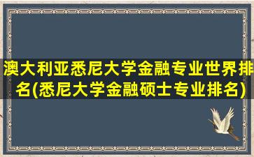 澳大利亚悉尼大学金融专业世界排名(悉尼大学金融硕士专业排名)