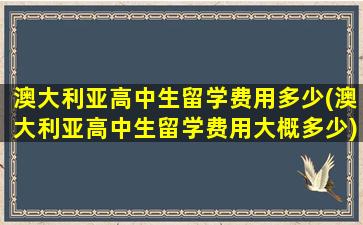 澳大利亚高中生留学费用多少(澳大利亚高中生留学费用大概多少)