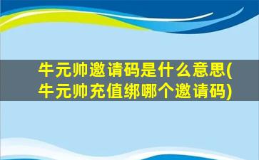 牛元帅邀请码是什么意思(牛元帅充值绑哪个邀请码)