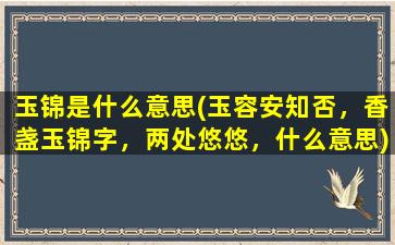 玉锦是什么意思(玉容安知否，香盏玉锦字，两处悠悠，什么意思)