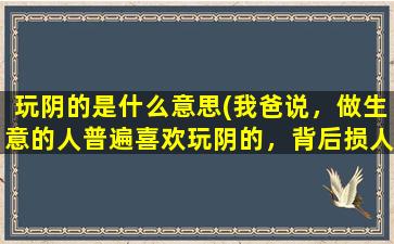 玩阴的是什么意思(我爸说，做生意的人普遍喜欢玩阴的，背后损人，和这些人来往要保持防备，是真的吗)