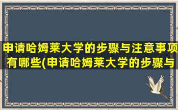 申请哈姆莱大学的步骤与注意事项有哪些(申请哈姆莱大学的步骤与注意事项是什么)