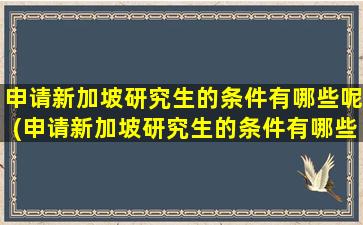 申请新加坡研究生的条件有哪些呢(申请新加坡研究生的条件有哪些学校)