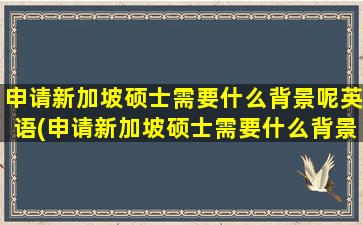 申请新加坡硕士需要什么背景呢英语(申请新加坡硕士需要什么背景呢英文)